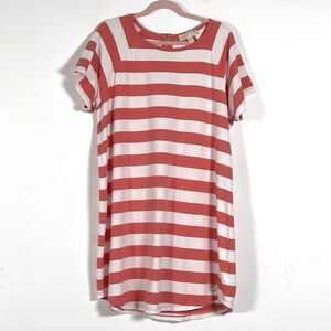 Michael Kors T-Shirt Mini Dress Womens Sz 2X Orange Striped Short Sleeve Stretch